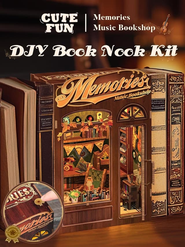 Detalle de Cutefun DIY Book Nook Model Kit con luci LED e inserto scenico per libreria