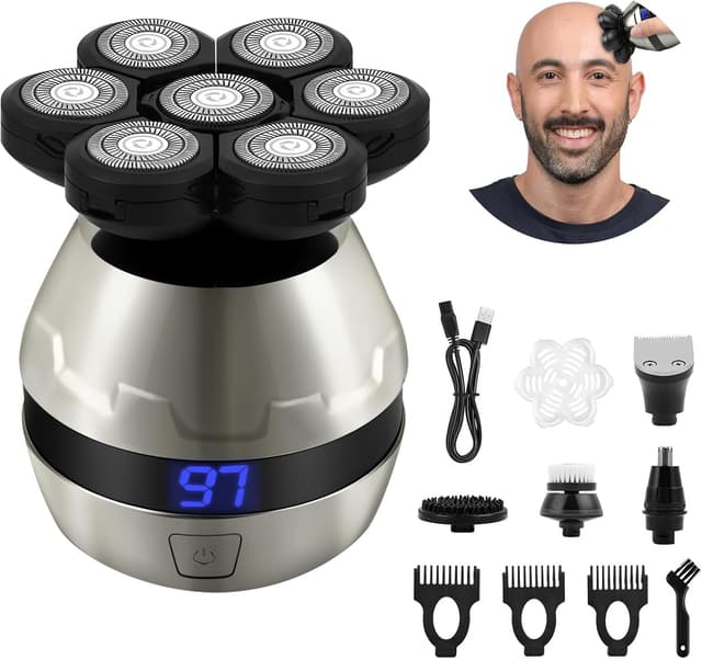 Detalle de LOPHE Rasoir 5 en 1 Tête Chauve Homme 7D (sans fil, Type-C, IPX6) avec écran LED