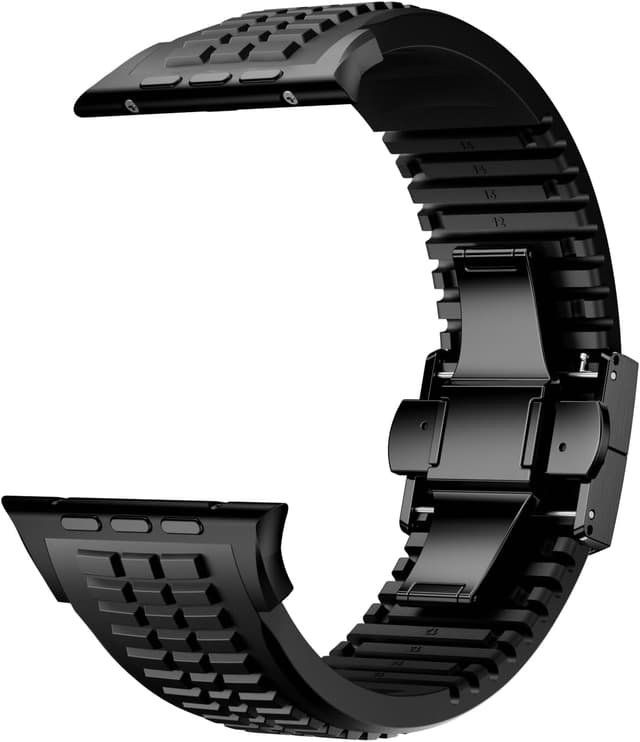 Detalle de VKEOO modern silicone watch band for iWatch Ultra 2 / Ultra & Series 10–7 (44mm–49mm) with folding buckle