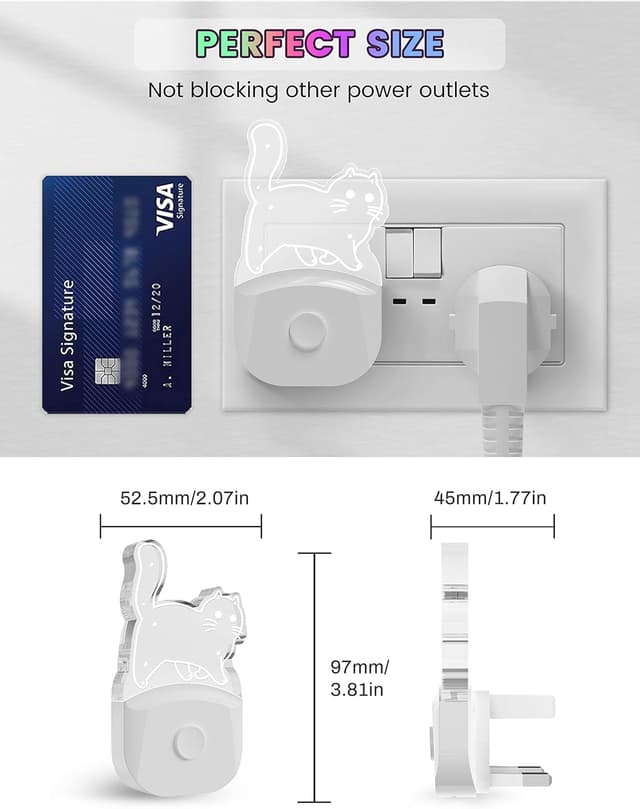 Detalle de Emeritpro Night Light Plug-in Wall (Pretty Cat) – 8-Colour RGB + Dusk to Dawn Sensor, 2 Pack