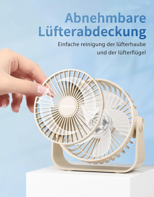Detalle 1 de TriPole USB Desk Fan – 3-Speed Adjustable Mini Table Fan with 360° Rotating Head (Beige)