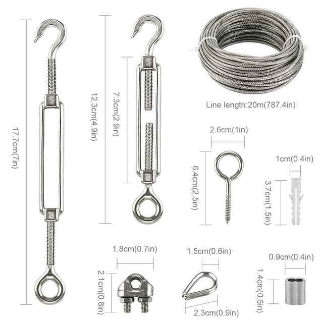 Thumbnail 6 de Edelstahl-Drahtseil-Kletterhilfe-Set 20 m mit Spannschloss M5, Haken/Öse und Drahtseilzubehör
