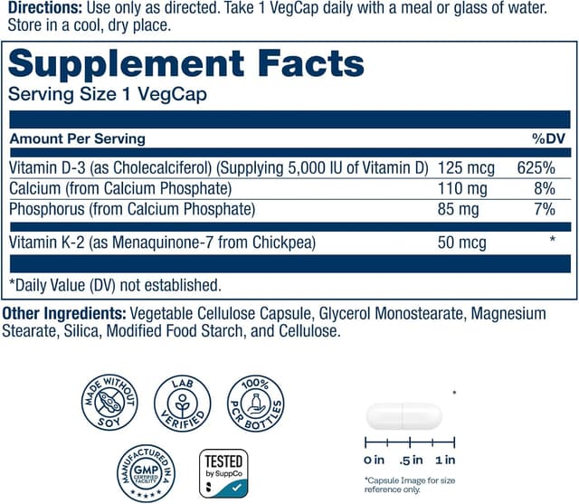 Detalle de SOLARAY Vitamin D3 K2 vegcaps 120