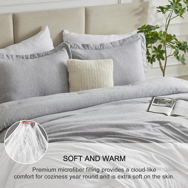 Detalle de CozyLux Queen Comforter Set (3-Piece) in Light Gray, Double-Brushed Microfiber Cationic Dyeing