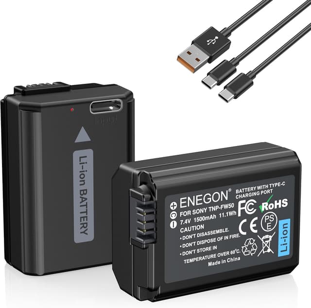 Detalle de ENEGON NP-FW50 Type-C charging port battery (1500mAh) for Sony ZV-E10, A6xxx, A7 series and more