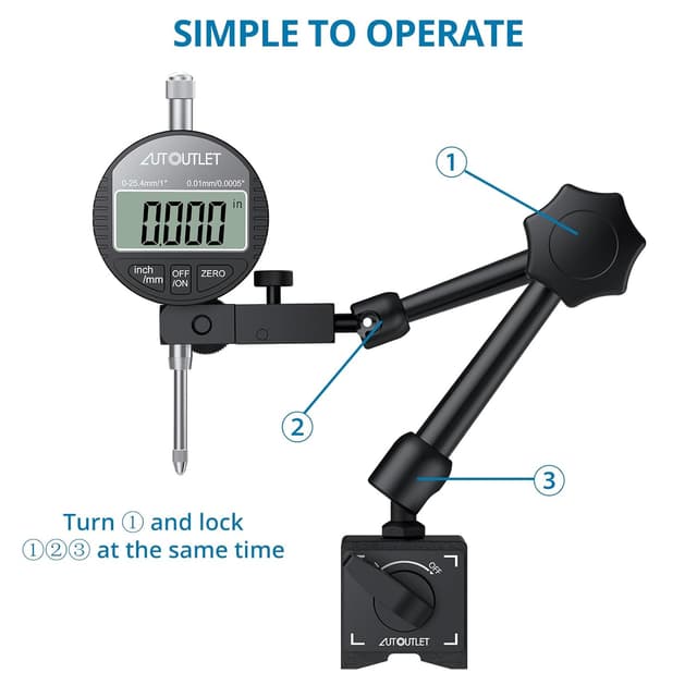 Thumbnail 6 de Electronic Digital Dial Indicator Gage with 132lbs Magnetic Base, 0-1 Inch (25.4mm) | Switchable Metric/Imperial