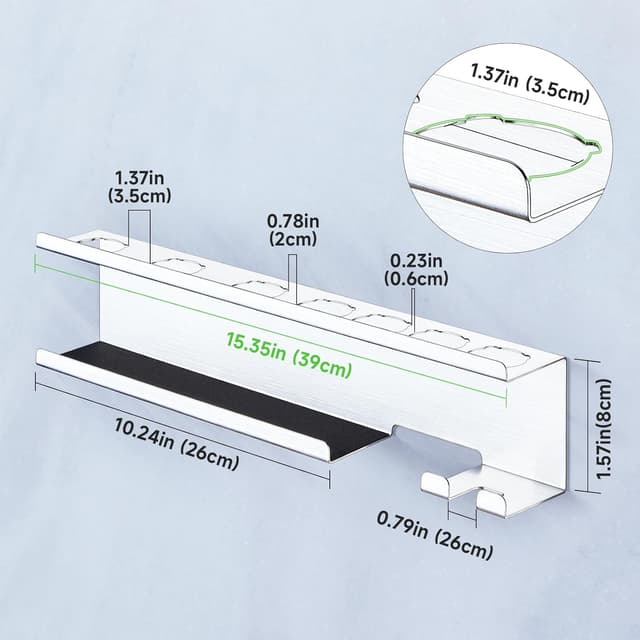 Detalle de YYBO Wall-Mounted Hair Dryer, Straightener & Styler Holder (Stainless Steel, EVA Pad, Anti-Scratch)