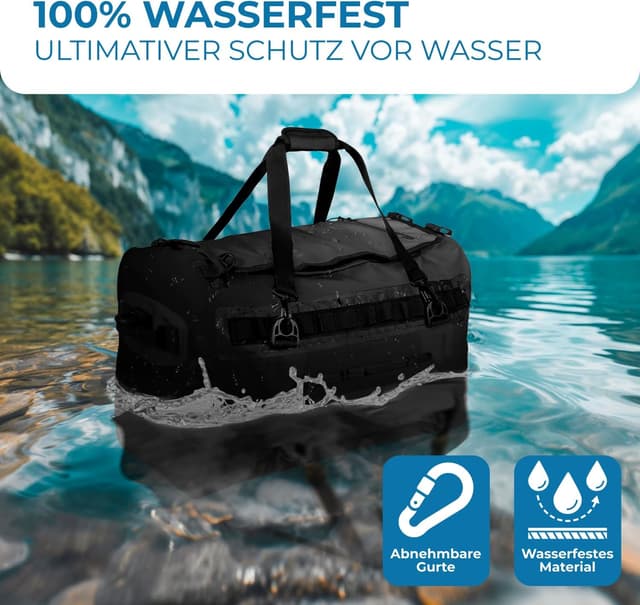 Detalle de STYNGARD Modell Hamburg 60 l – wasserdichte Reisetasche mit Rucksackfunktion (3in1)