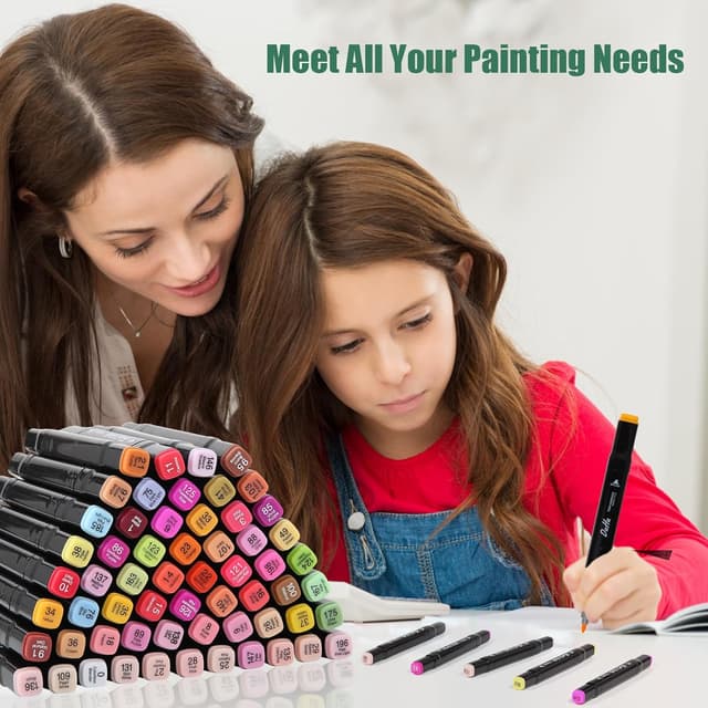 Detalle de Kebuye Alkohol Marker Set (Twin Marker) mit 100 Farben – Meißel & feine Spitze für Manga, Design und Zeichnung