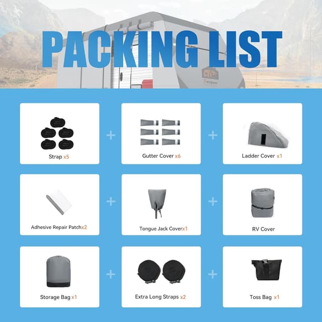 Thumbnail 6 de Xenjum 7-Layer RV Cover for 33–35 ft Travel Trailers (Weatherproof, UV Resistant) + Gutter & Jack Covers