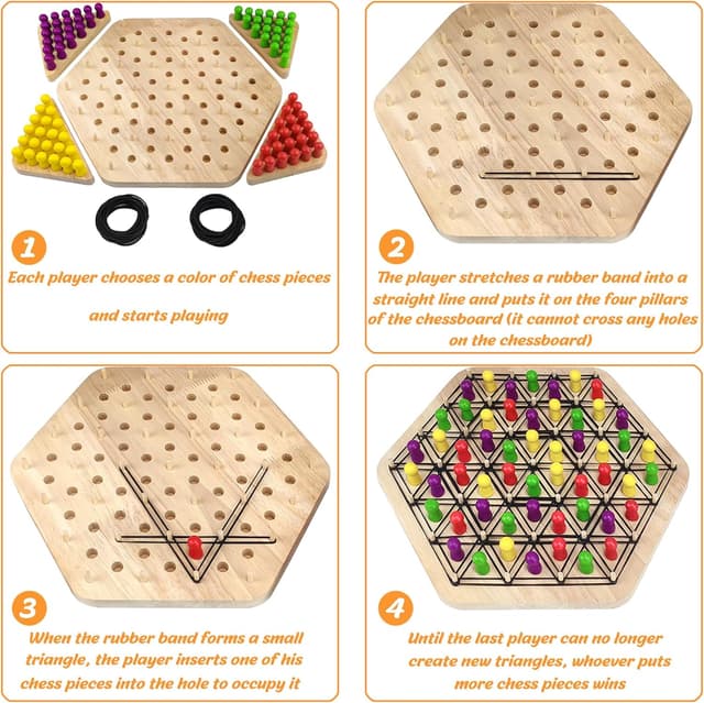 Detalle de Triangle Chess Game: Dreiecksschachbrett-Strategie mit Gummibändern (für 2–4 Spieler, ab 3 Jahren)