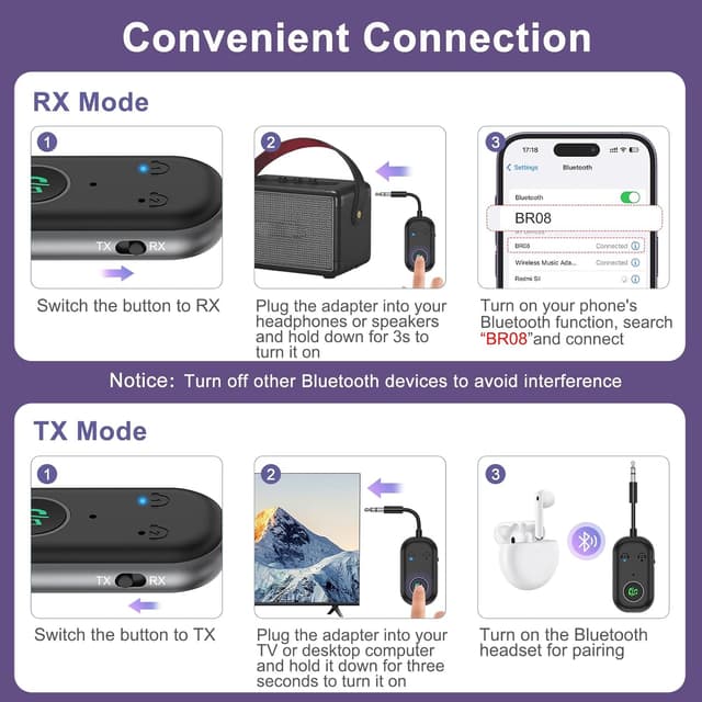 Thumbnail 6 de OQIMAX Bluetooth 5.3 2-in-1 Transmitter Receiver AUX audio adapter for TV, PC & headphones