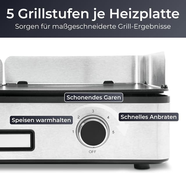 Detalle de KLAMER Elektrogrill mit Duo-Platten, abnehmbaren Platten & separater Temperatureinstellung
