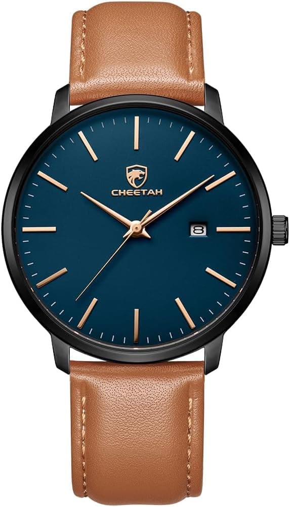 Detalle de CHEETAH Minimalistische Herren-Uhr mit Quarzwerk, Lederarmband und Datumsanzeige (3 ATM)