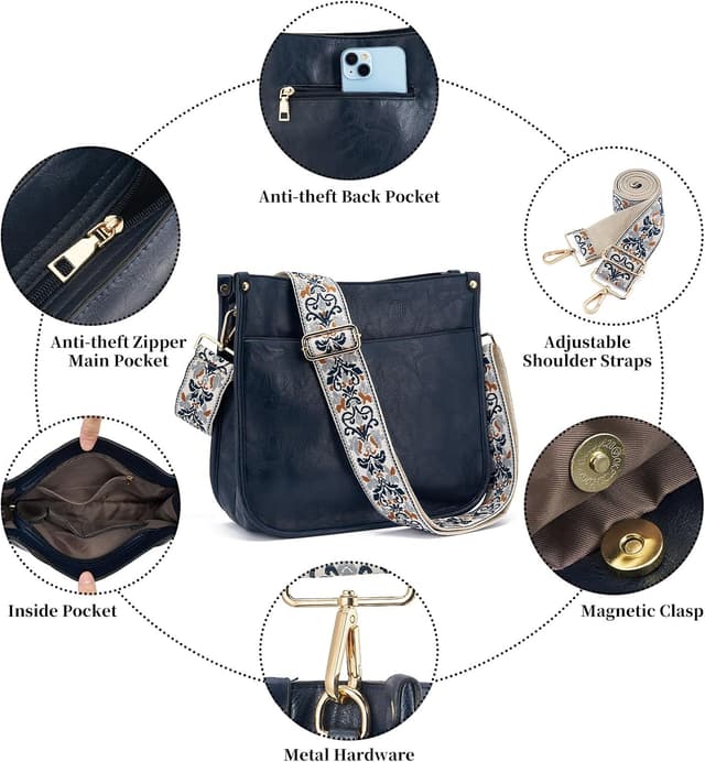 Detalle de ZOUIQSS Women’s Crossbody Leather Shoulder Bag with Adjustable Strap and Zipped Pockets