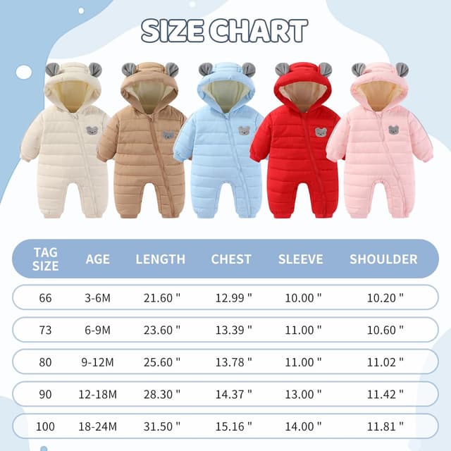 Thumbnail 5 de JiAmy Baby Winter Snowsuit Hooded Romper 3-24