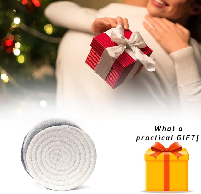 Thumbnail 6 de 6/8 Pcs Vintage Round Woven Coasters with Absorbent Cotton Rope (4.3 inch) – Boho table protection