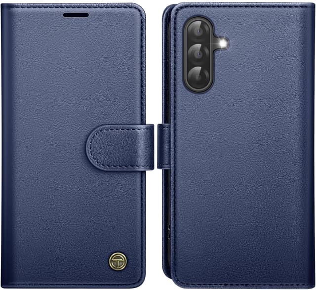 Detalle de AIMOYU Galaxy A17 5G Leather-Style Flip Wallet Case (Blue) with Kickstand, 4 Card Slots & RFID Blocking