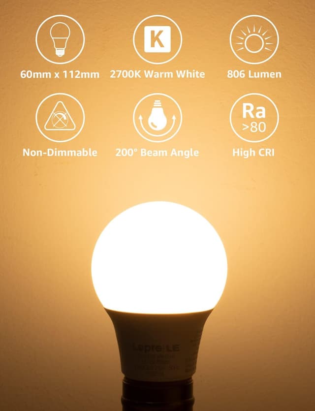 Detalle 2 de Lepro Bombilla LED E27 8.8W 806 lúmenes, pack 12