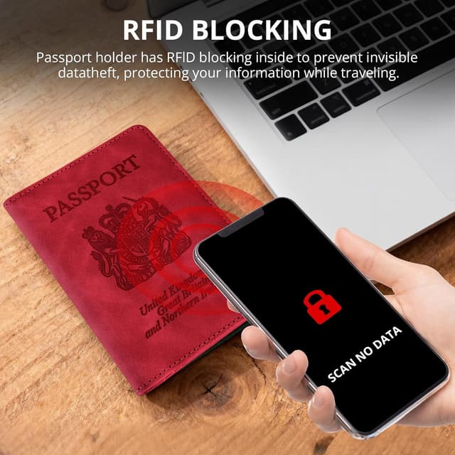 Detalle de Cinocratic RFID PU Leather Passport Holder Wallet Cover (Red) for Travel Accessories