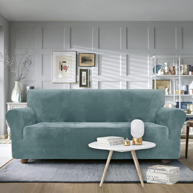 Detalle de Ystyle Copridivano in velluto elasticizzato universale per divano 1 posto con braccioli, antimacchia antiscivolo, grigio-blu
