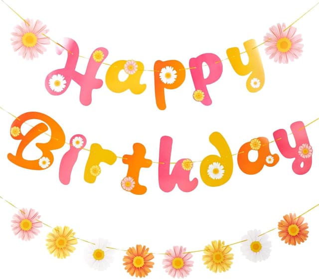 Detalle de SUNBEAUTY 3er Girlande mit Gänseblümchen „Happy Birthday“ – Frühling/Party Banner für Deko