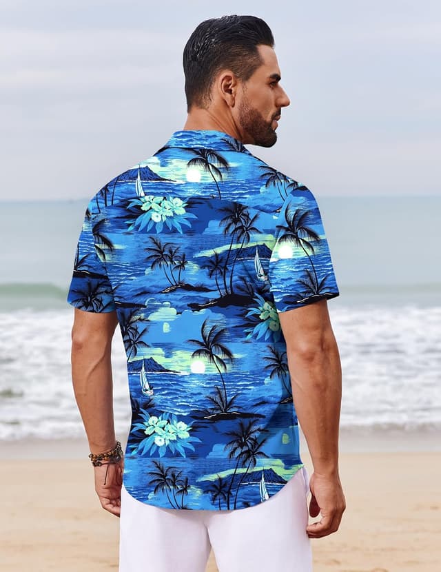 Detalle de COOFANDY Hawaii Hemd für Herren – Kurzarm Sommerhemd im tropischen Blumen-/Aloha-Design