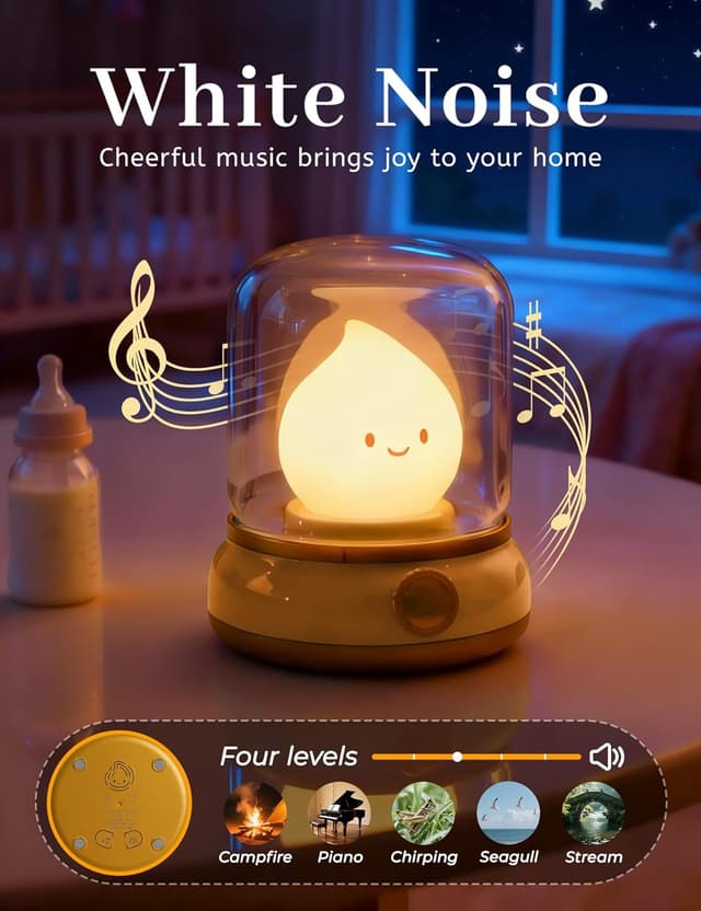 Detalle 2 de IHALO Nachttischlampe mit White-Noise-Machine und Nachtlicht (dimmbar, Timer, USB‑C-Akku)