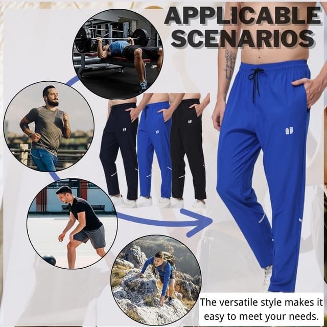 Detalle de Hpbygstae 3er-Set Herren Athletic Sweatpants – Lauf- & Jogginghose mit Reißverschlusstaschen