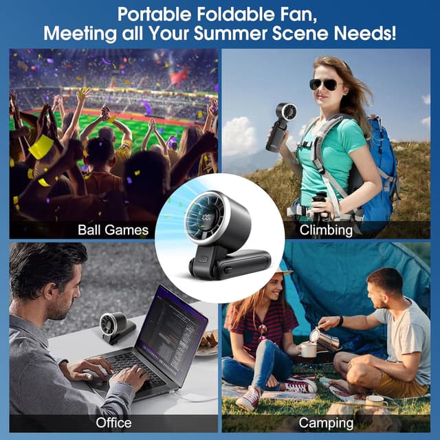 Thumbnail 6 de WHATOOK Handheld Rechargeable Fan (5-speed, LED display, foldable desk/hand design)