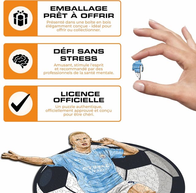 Detalle de Puzzle en bois Iconic Puzzles Manchester City & Erling Haaland (150 pièces) – Taille S, licence officielle