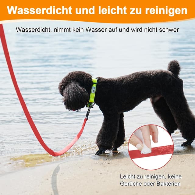 Detalle de X XBEN wasserdichte Schleppleine für Hunde, 5 m, gummiert mit abschließbarer Karabiner-Kupplung und Handschlaufe