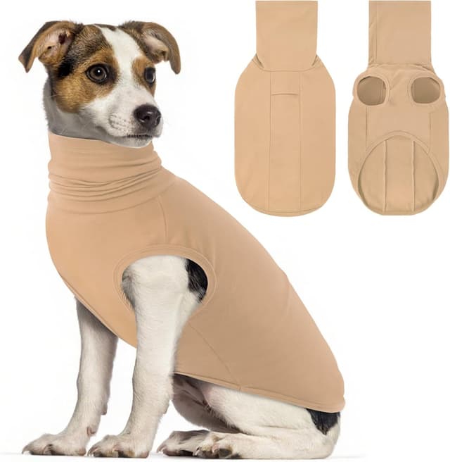 Detalle de CITÉTOILE Hundpullover Fleece mit Rollkragen, Khaki (S) – warme Winterkleidung für kleine Hunde