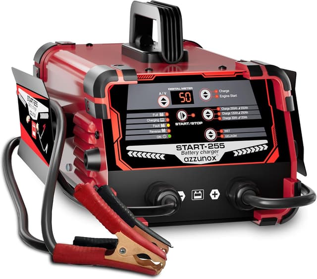 Detalle de 12V/24V Car Battery Charger & Engine Starter (0–50A) with Automatic Battery Maintainer and 250 Cranking Amps