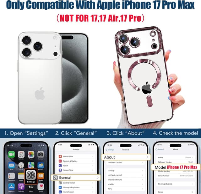 Detalle 2 de Misscase Magnetic Clear Case for iPhone 17 Pro Max with Privacy Screen Protector and Camera Lens Protector (Pink)