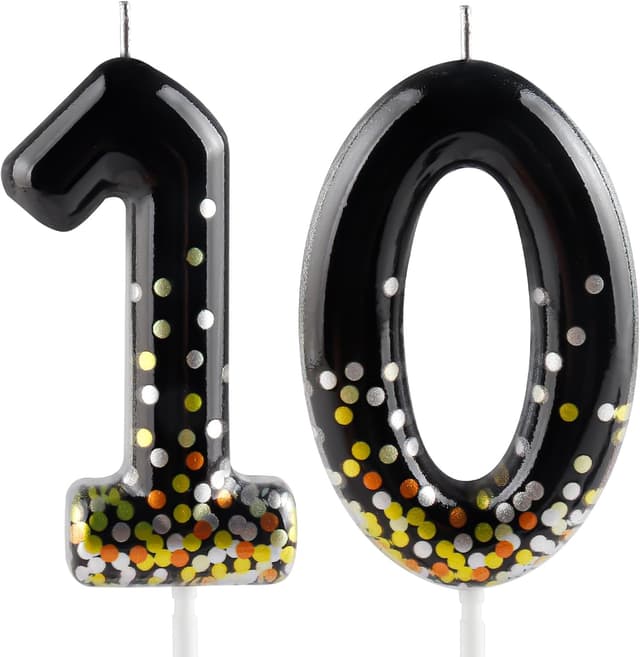 Detalle de Hongplus Black Gold Confetti Number 10 Birthday Candle (Cake Topper)