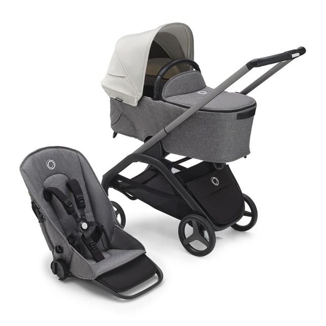 Detalle de Bugaboo Dragonfly dúo, base grafito y capazo gris melange 🚼