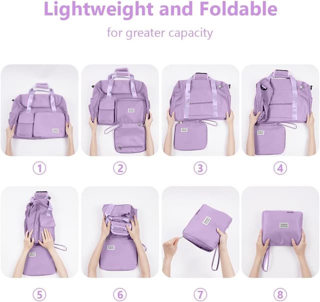 Detalle 2 de flintronic 36L faltbare Reisetasche (50–28–25 cm) – wasserdichtes Oxford, mit Gepäckanhänger, lila