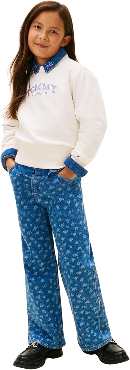 Detalle de Tommy Hilfiger High Rib Hem Crew Neck KG0KG08989 felpa pullover per bambine e ragazze