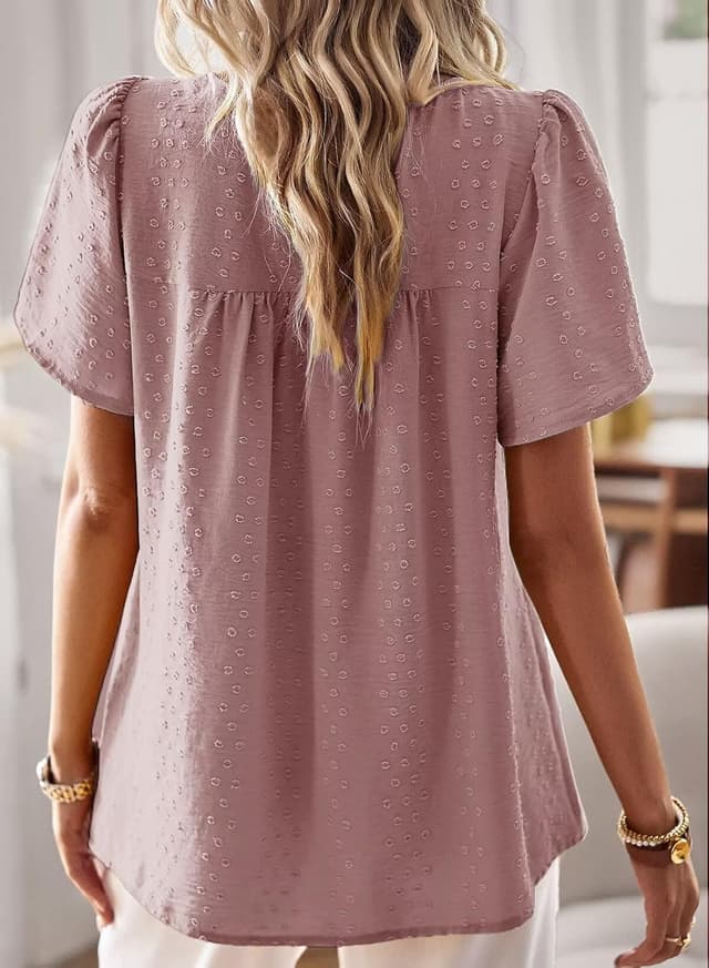 Detalle de TUUHAW Femme chemisier boho en dentelle, manches courtes et col rond