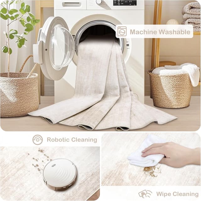 Thumbnail 5 de Area Rugs 9'x12' Washable Neutral Living Room Rug 🏠