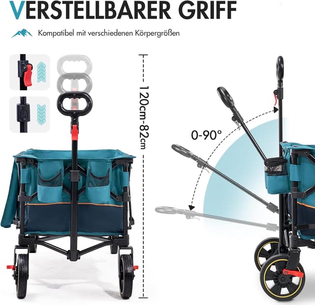 Detalle 2 de Portal Bollerwagen faltbar XXL – bis 120 kg Traglast, große Ladefläche, klappbar mit Getränkehalter
