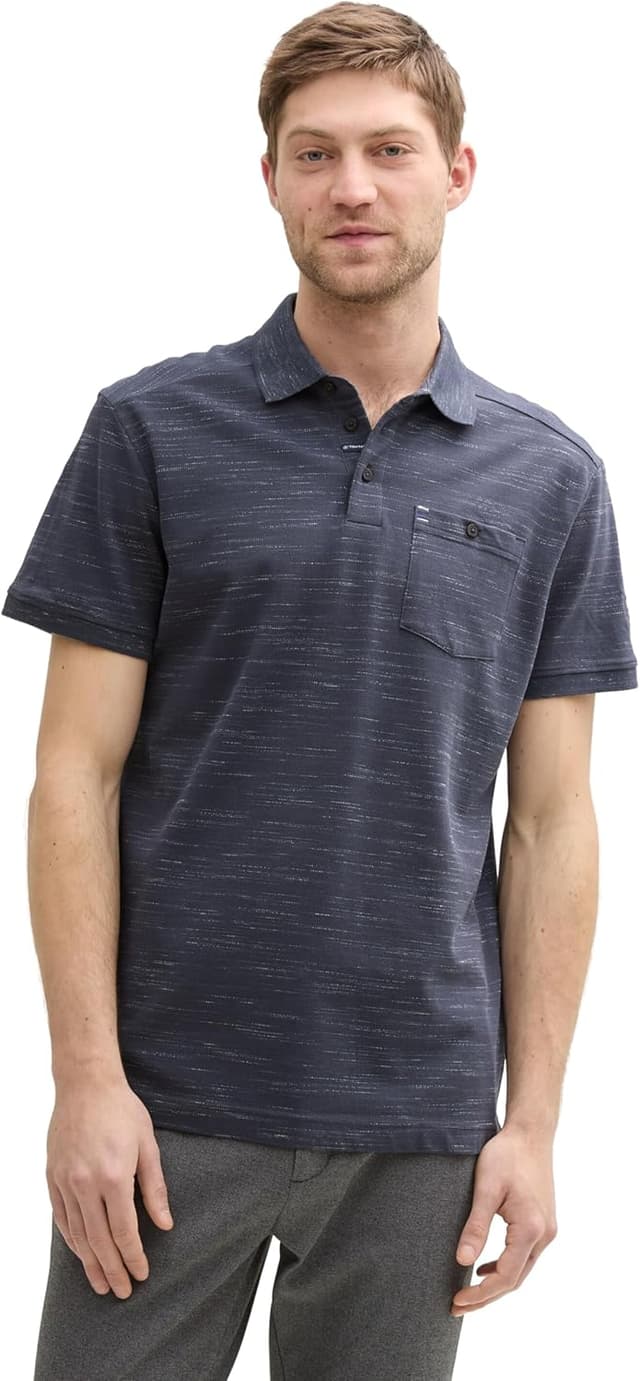 Detalle de TOM TAILOR Polo Uomo in piqué effetto jaspeato con bottoncino decorativo