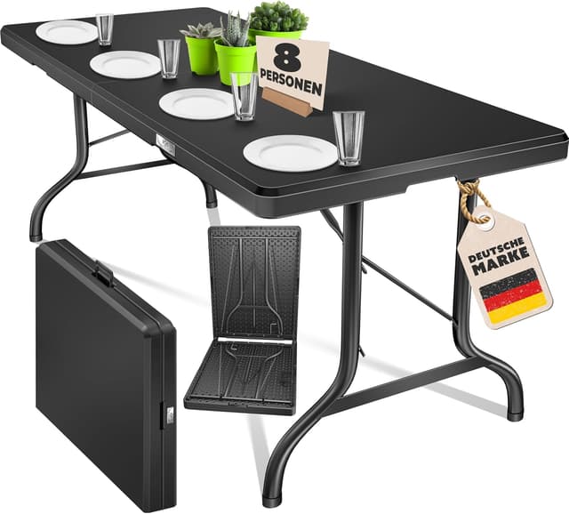 Detalle de KESSER® Buffettisch klappbar aus Kunststoff, 220 x 68 cm – Campingtisch für bis zu 6 Personen inkl. Cover & Tragegriff (Anthrazit)