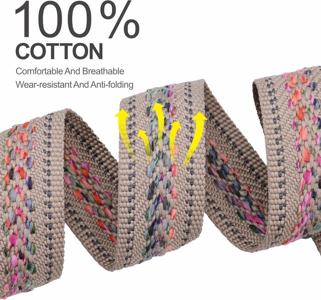 Detalle de YIKOKO Gitarrengurt mit Vollnarbenlederenden, 5,1 cm Breite – Baumwolle für Bass-, E- und Akustikgitarre