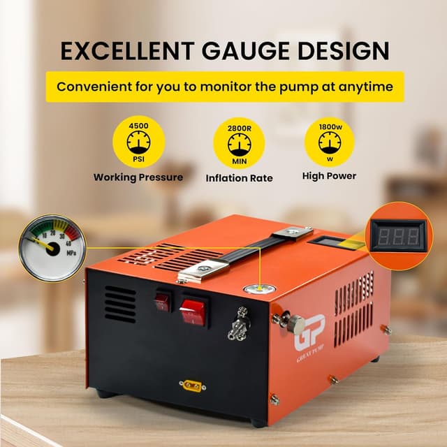 Detalle 2 de TUXING PCP Compressore d’aria portatile 4500 PSI/30 MPa con connettore rapido e adattatore di alimentazione incorporato