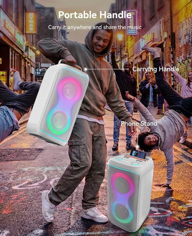 Detalle de GKD61 Karaoke Machine for Adults with 2 Wireless UHF Microphones, 400W Peak Portable Bluetooth Party Speaker