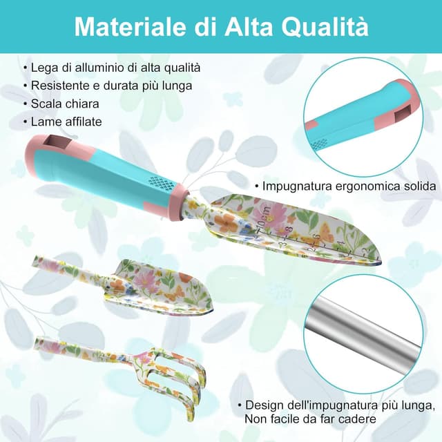 Detalle de MQHUAYU set di 6 attrezzi da giardinaggio con utensili a mano in lega di alluminio e borsa