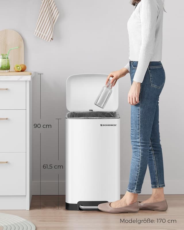 Thumbnail 6 de SONGMICS Tretmülleimer Küche 30 Liter (LTB01W) aus Stahl mit Softclose und Deckel