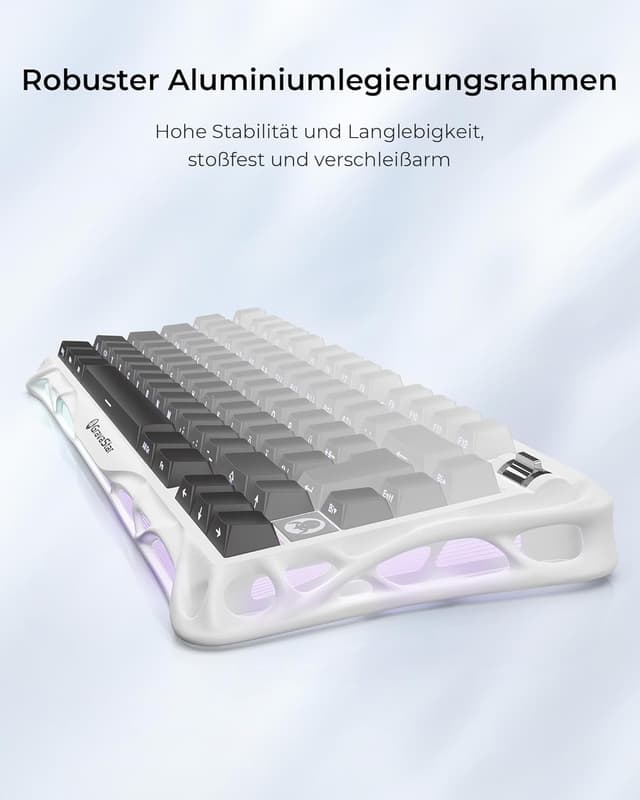 Detalle de GravaStar Mercury K1 75% mechanische Gaming-Tastatur (QWERTZ, DE) – Tri-Mode, Hot-Swap, Magnesium-Exoskelett, RGB-Gradient